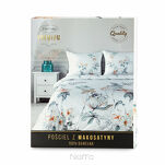 Pościel z makosatyny 220x200 AMELIA biała popielata wzór kwiatowy dwustronna Premium - 10