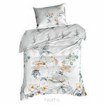Pościel z makosatyny 220x200 AMELIA biała popielata wzór kwiatowy dwustronna Premium - 5