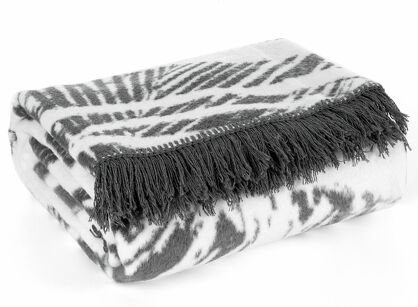 Koc bawełniany 220x240 AKRYL 2 Eva Minge stalowy biały dwustronny z frędzlami