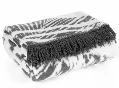 Koc bawełniany 220x240 AKRYL 2 Eva Minge stalowy biały dwustronny z frędzlami