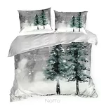 Pościel świąteczna 140x200 FOREST biała jasno szara zimowa sceneria z satyny bawełnianej - 4