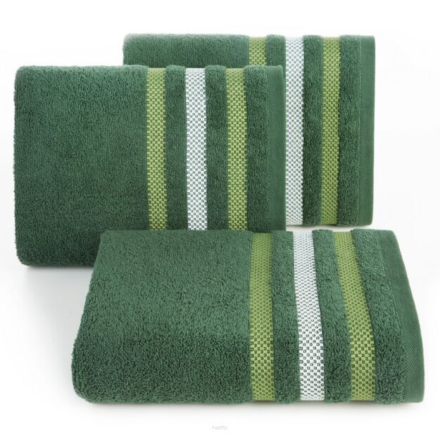 Ręcznik bawełniany 70x140 GRACJA zielony z welurową bordiurą w 3 pasy z dodatkiem lśniącej nici