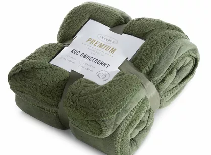 Koc jednokolorowy 170x210 TEDY oliwkowy imitujący buklę