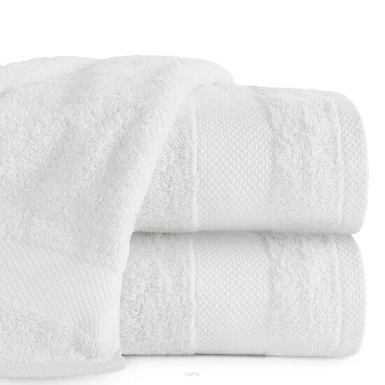 Ręcznik bawełniany 70x140 LORITA biały zdobiony subtelną bordiurą w tonacji ręcznika