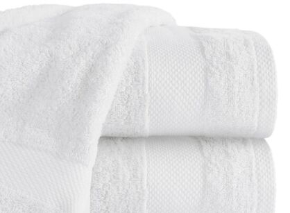 Ręcznik bawełniany 70x140 LORITA biały zdobiony subtelną bordiurą w tonacji ręcznika