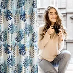 Zasłona na przelotkach 140x250 MALTA granatowa ze złotym nadrukiem botanicznym - 10