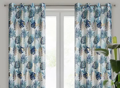 Zasłona na przelotkach 140x250 MALTA granatowa ze złotym nadrukiem botanicznym