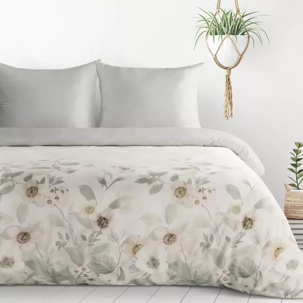 Pościel z mikrowłókna 160x200 ELIA biała srebrna wzór kwiatowy Design 91