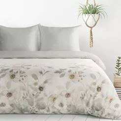 Pościel z mikrowłókna 160x200 ELIA biała srebrna wzór kwiatowy Design 91