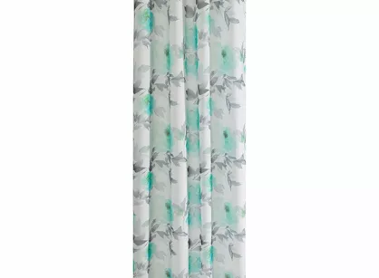 Zasłona gotowa na przelotkach 140x250 BRIANA biała z turkusowym nadrukiem kwiatów