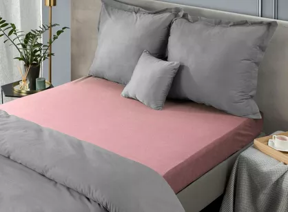 Prześcieradło z bawełny frotte z gumką pudrowe 220x200 Design 91