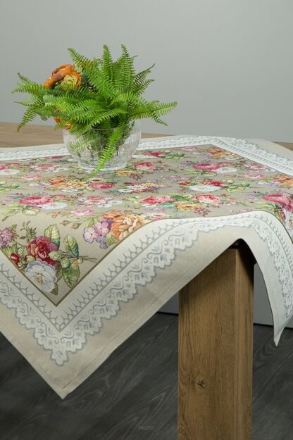 Nakładka gobelinowa 100x100 1175 oliwkowa z wzorem kwiatowym