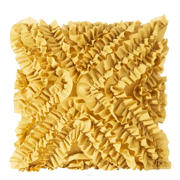 Poszewka jednokolorowa 45x45 MIRENA musztardowa zdobiona falbanami