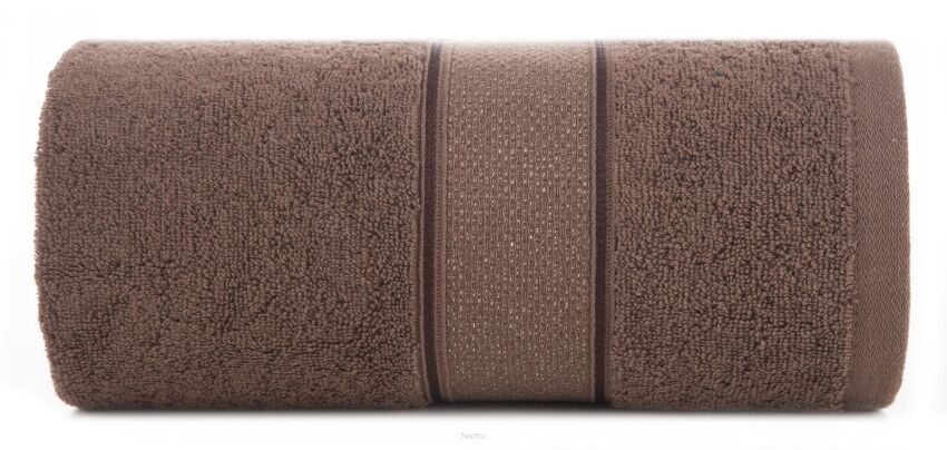 Ręcznik bawełniany 50x90 LIANA ciemny brąz zdobiony bordiurą z błyszczącą nicią