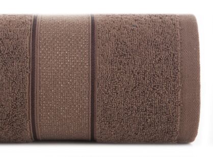 Ręcznik bawełniany 50x90 LIANA ciemny brąz zdobiony bordiurą z błyszczącą nicią