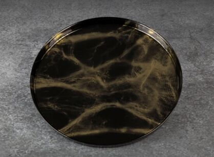 Patera dekoracyjna szklana fi 28x2 ADA czarna złota z marmurkowym wzorem