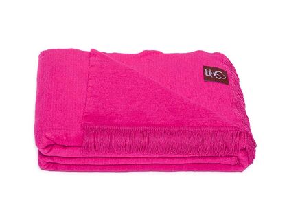 Koc bawełniany 150x200 0293-30 petunia różowy gładki z frędzlami