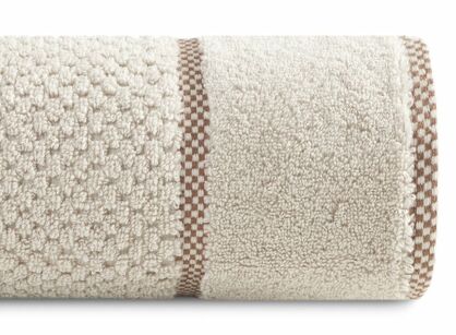 Ręcznik bawełniany 50x90 CALEB beżowy o delikatnym wzorze krateczki i kontrastową bordiurą