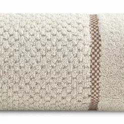 Ręcznik bawełniany 50x90 CALEB beżowy o delikatnym wzorze krateczki i kontrastową bordiurą