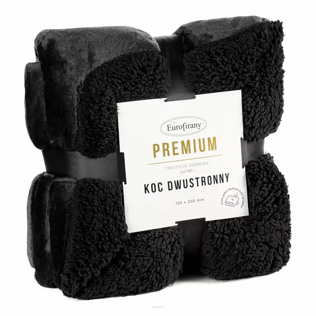 Koc jednokolorowy 150x200 TEDY czarny imitujący buklę