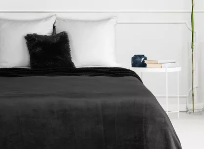 Koc jednokolorowy 150x200 TEDY czarny imitujący buklę