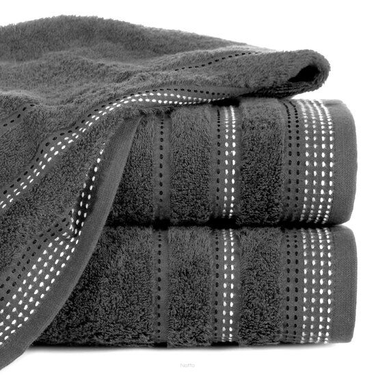 Ręcznik bawełniany 30x50 POLA popielaty z kolorową bordiurą zakończoną stebnowaniem