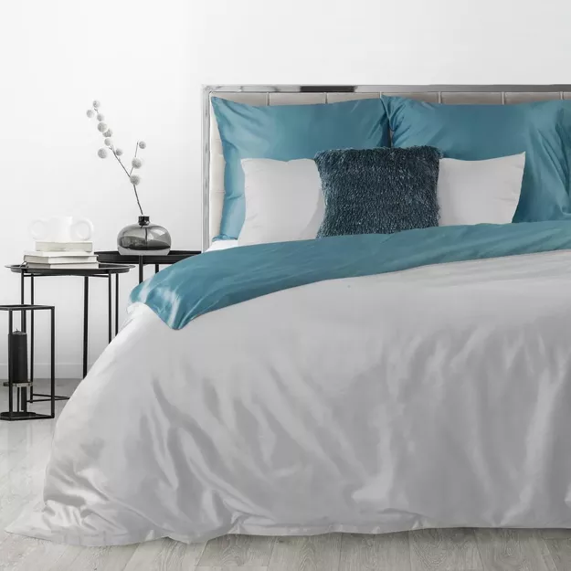 Pościel satynowa 180x200 NOVA 3 dwukolorowa gładka srebrna turkusowa