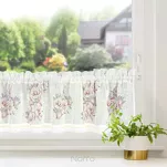 Zazdrostka gotowa w tunelu 150x30 SUZY biała z etaminy zdobiona koronką z nadrukiem różowych kwiatów - 8