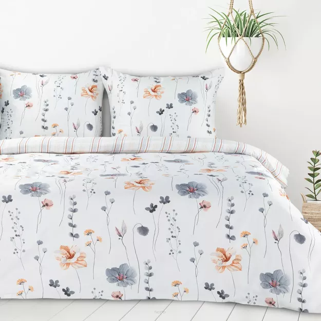 Pościel bawełniana 220x200 LEA 10 biała wzór kwiatowy dwustronna Design 91