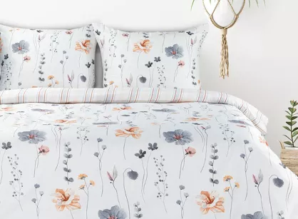 Pościel bawełniana 220x200 LEA 10 biała wzór kwiatowy dwustronna Design 91