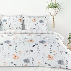 Pościel bawełniana 220x200 LEA 10 biała wzór kwiatowy dwustronna Design 91
