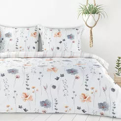 Pościel bawełniana 220x200 LEA 10 biała wzór kwiatowy dwustronna Design 91