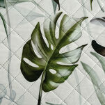 Narzuta welwetowa 170x210 ELLEN biała pikowana z wzorem egzotycznych oliwkowych wyrazistych liści - 2