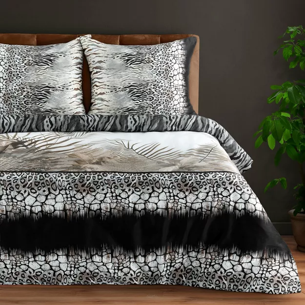 Pościel z makosatyny 220x200 EVA 17 Eva Minge stalowa dwustronna z designerskim wzorem z kolekcji Premium