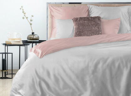 Pościel satynowa 220x200 NOVA 3 dwukolorowa gładka srebrna pudrowa