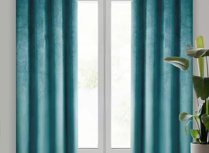 Zasłona na przelotkach 140x250 PIERRE welwetowa turkusowa jednokolorowa