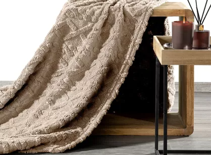 Koc 200x220 WARKOCZ beżowy z ozdobnym plecionym warkoczem Design 91