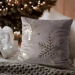 Poszewka świąteczna 45x45 238C welwetowa zielona z motywem szampańskiej śnieżynki - 4