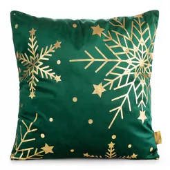 Poszewka świąteczna 45x45 238C welwetowa zielona z motywem szampańskiej śnieżynki