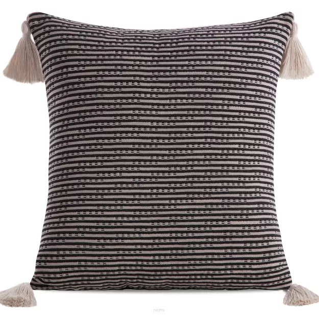 Poszewka płócienna 45x45 BOHO 6 czarna z ozdobnymi chwostami