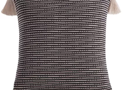 Poszewka płócienna 45x45 BOHO 6 czarna z ozdobnymi chwostami