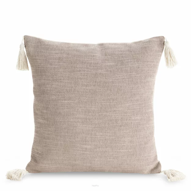 Poszewka płócienna 45x45 BOHO 5 pudrowa z ozdobnymi chwostami