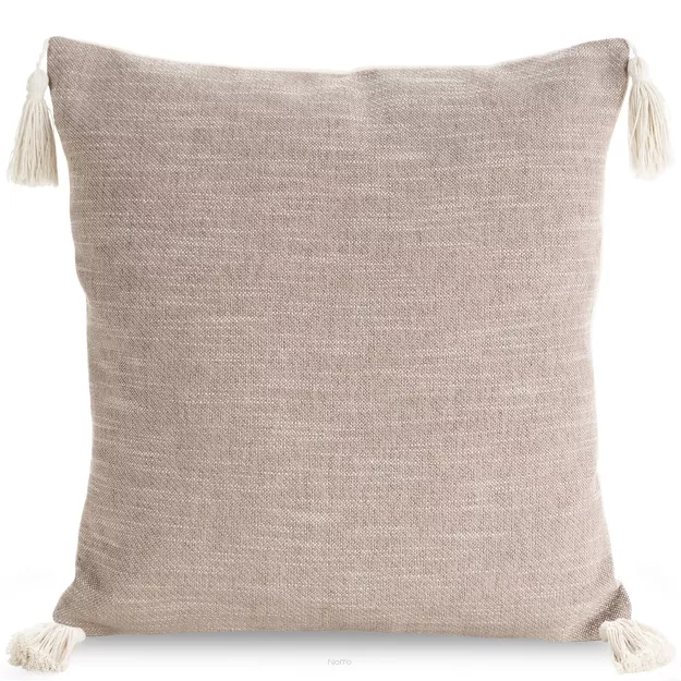 Poszewka płócienna 45x45 BOHO 5 pudrowa z ozdobnymi chwostami