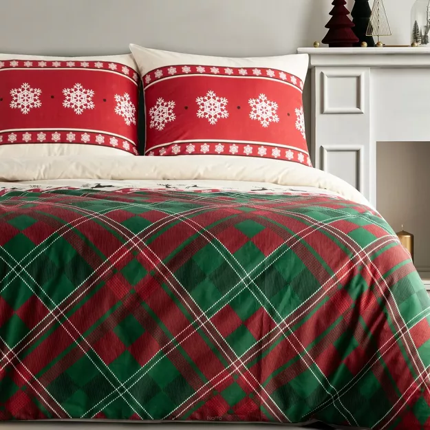 Pościel świąteczna 160x200 AUSTIN czerwono zielona wzór kraty z bawełny renforce