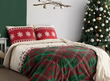 Pościel świąteczna 160x200 AUSTIN czerwono zielona wzór kraty z bawełny renforce