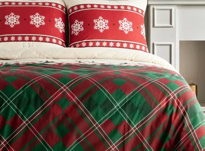 Pościel świąteczna 160x200 AUSTIN czerwono zielona wzór kraty z bawełny renforce