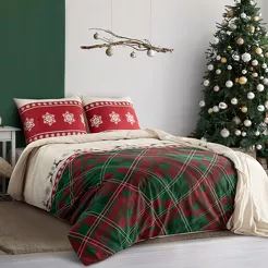 Pościel świąteczna 160x200 AUSTIN czerwono zielona wzór kraty z bawełny renforce