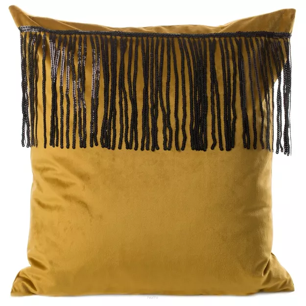 Poszewka welwetowa 45x45 JASPER miodowa z połyskującym pasem czarnych cekinów