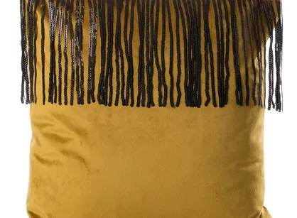 Poszewka welwetowa 45x45 JASPER miodowa z połyskującym pasem czarnych cekinów