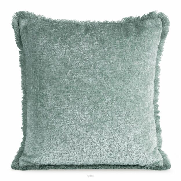 Poszewka dekoracyjna 45x45 ADIA szałwiowa z szenili z subtelnymi frędzlami